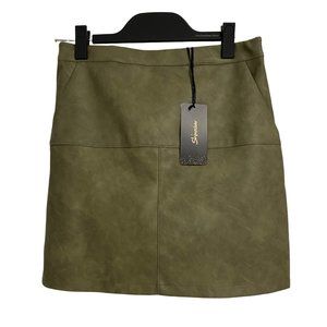 New ShineStar Skirts Womens M Medium Olive Green Moss Super Soft Faux Leather